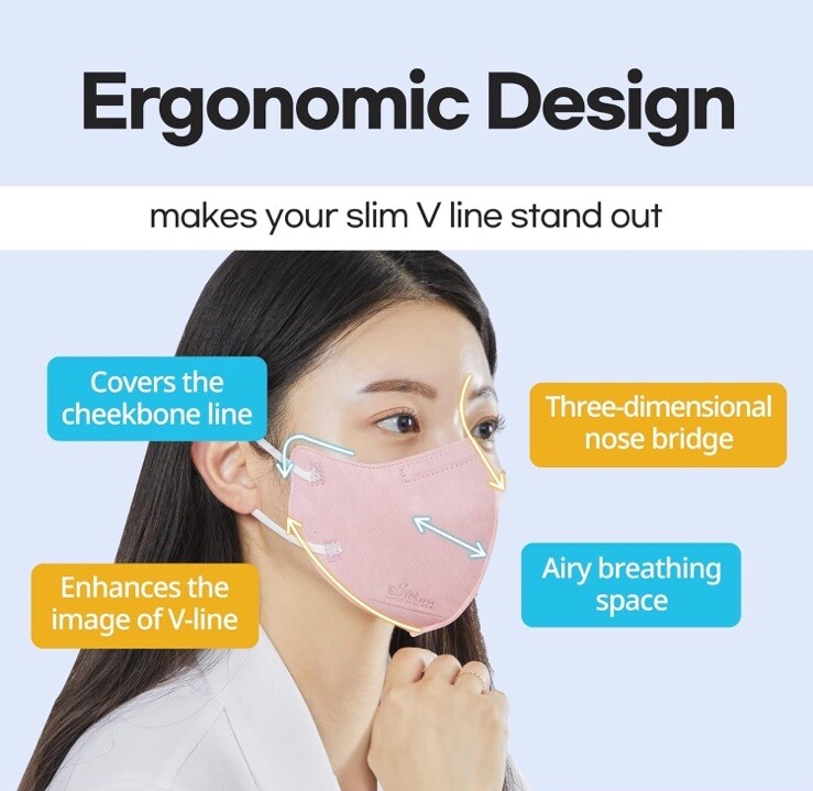 10 Pcs BOTN KF94 Protective Face Mask Adult Made in Korea KFDA Approved Pink Lg