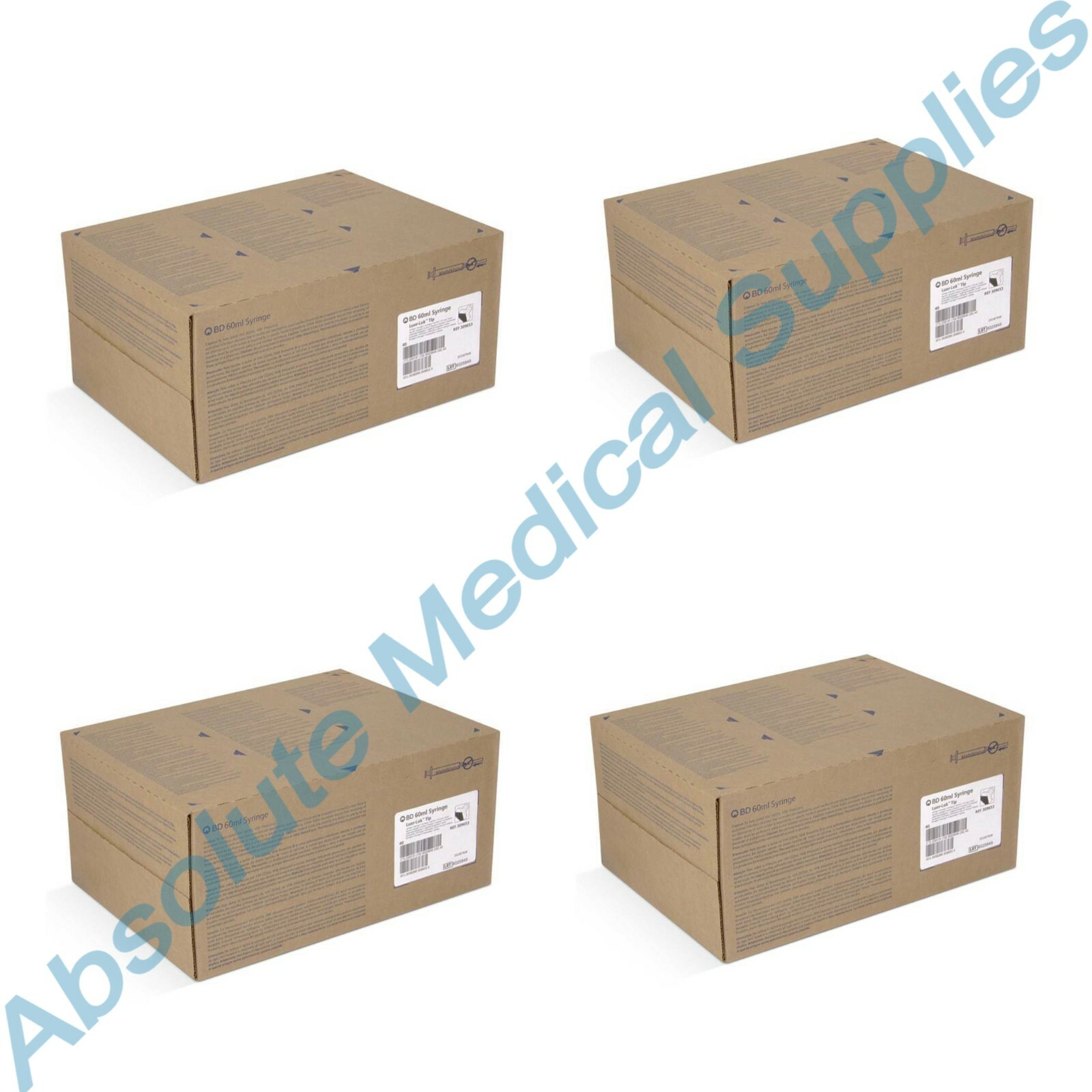 *160-Pieces* BD 60mL Sterile Disposable Syringe Luer-Lok-Tip 309653 Four Boxes