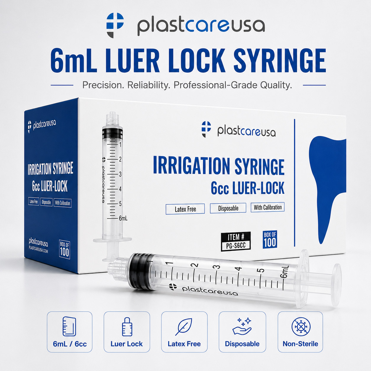 100 6ml 6cc Luer Lock Disposable Syringes (Non-Sterile) for Saline Oral Medicine