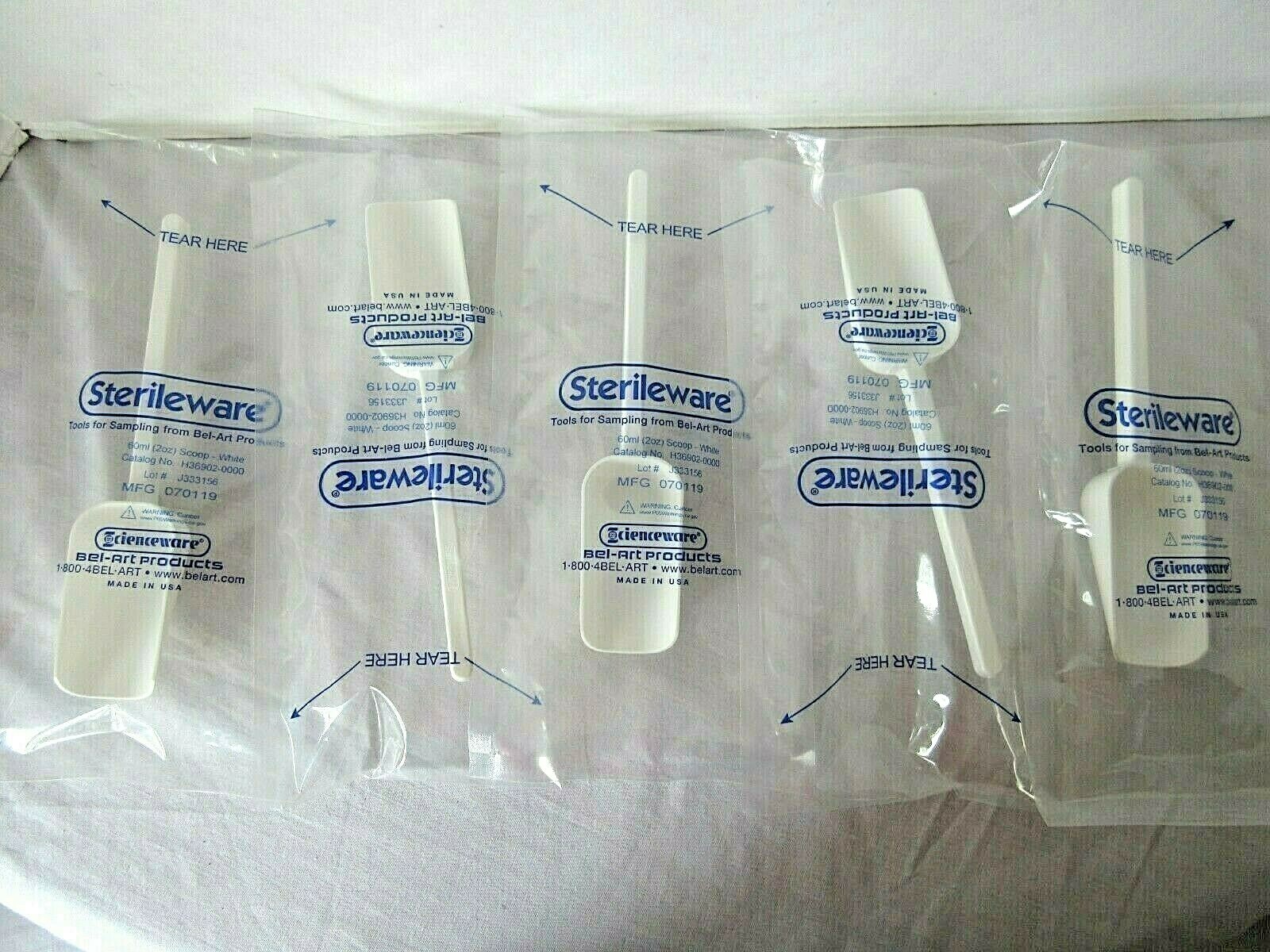 Lot 5 Bel Art Sterileware Scienceware White Sampling Scoops 60ml 2oz H36902-0000