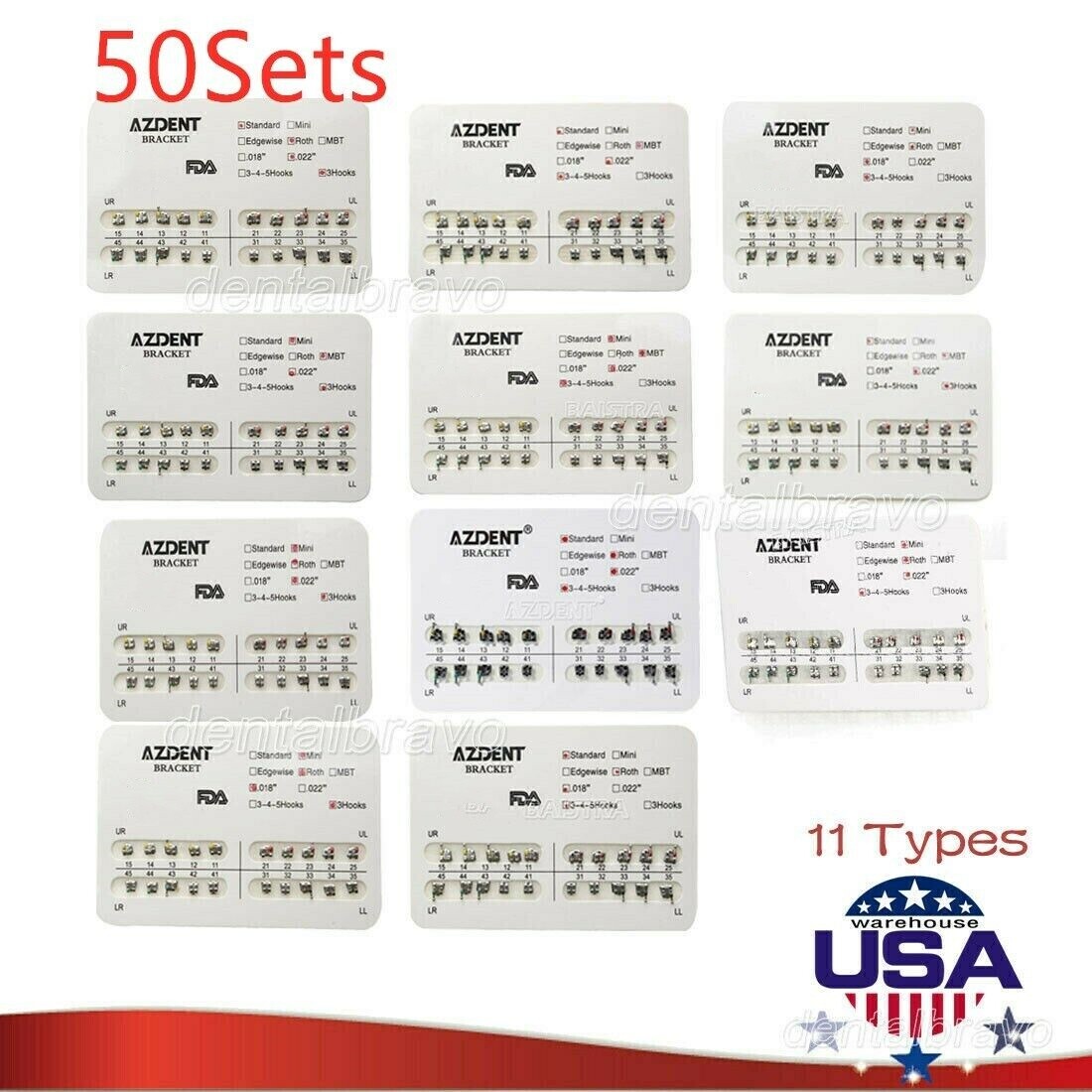 50Set AZDENT Dental Orthodontic Brackets Mini Standard Roth MBT 022 018