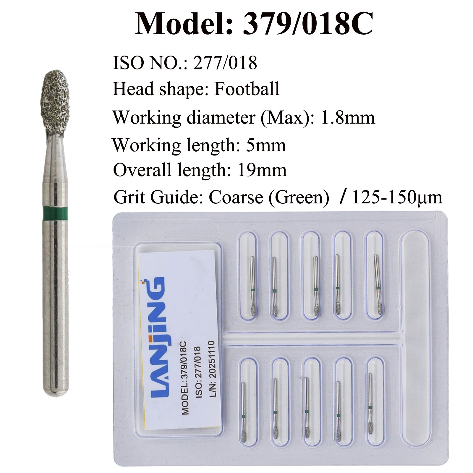 Dental Diamond Burs Egg 379-018 023 FG Burs Super Coarse Extra Fine High Speed