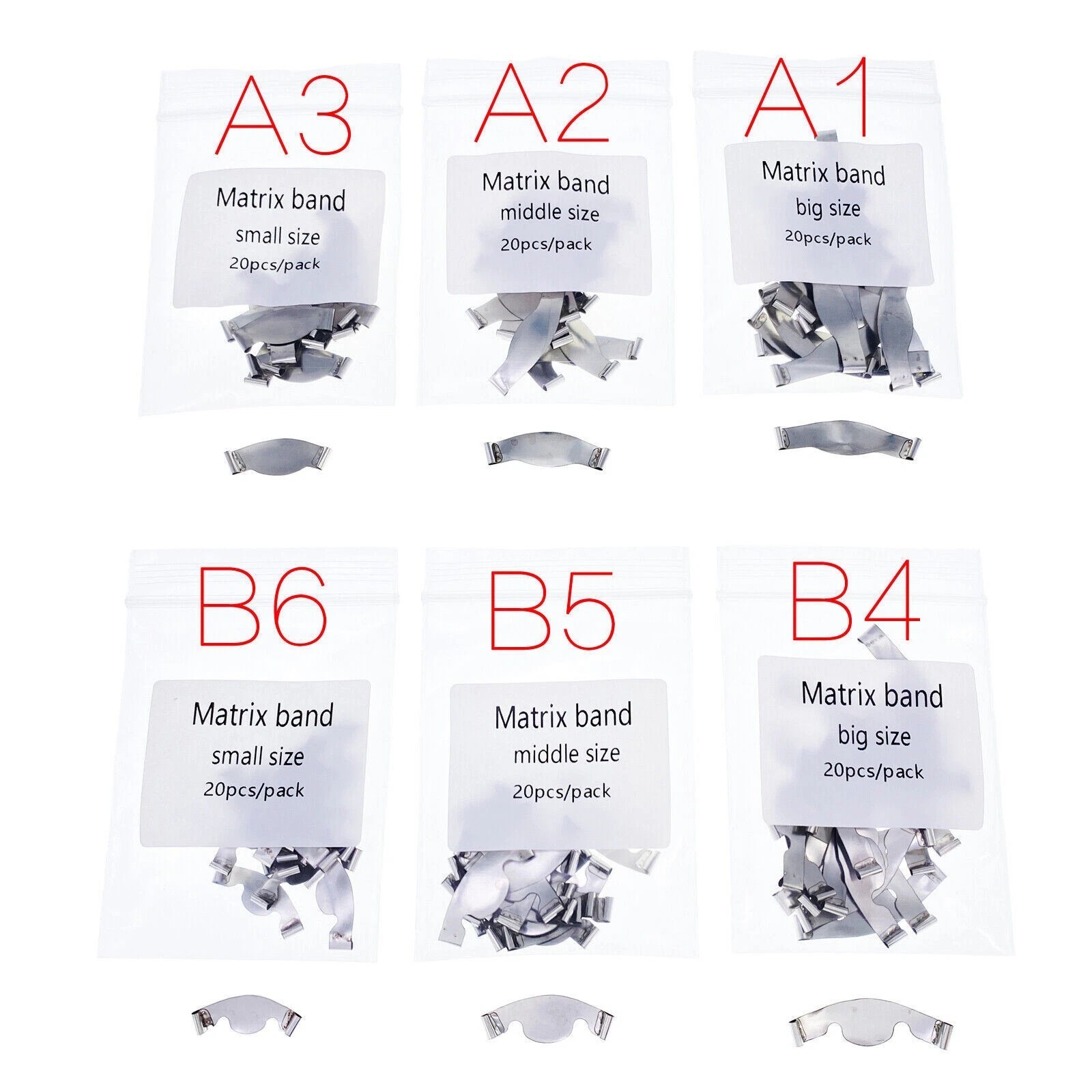 20Pcs/Pack Dental Metal Contoured Saddle Matrices Matrix Band With/Without Ledge