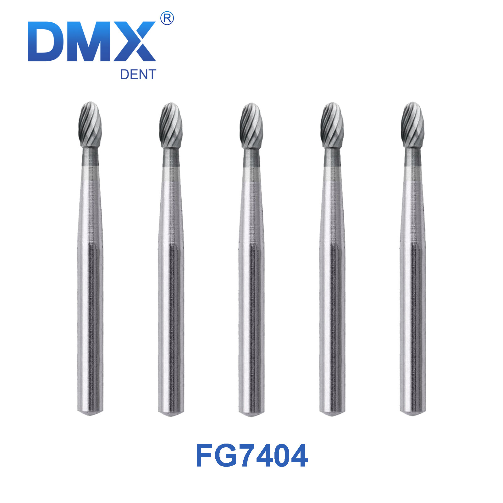 5Pcs Dental Tungsten Carbide Burs Trimming & Finishing Egg Football Bur FG 7404