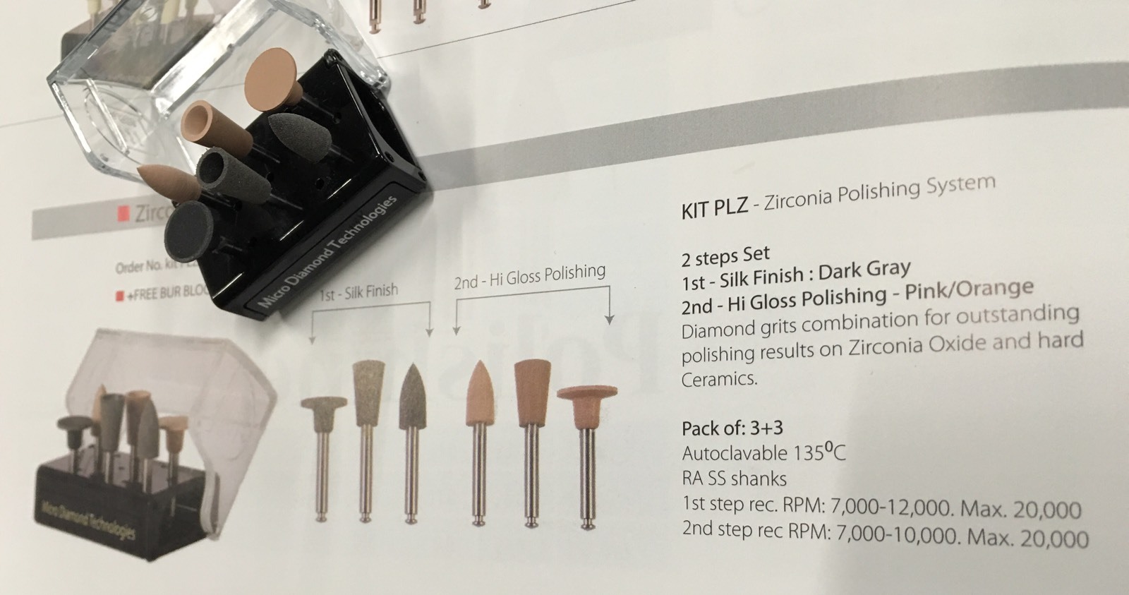 1Set/6pcs Zirconia Polishing system Multi-use 2 Step Autoclavable Kit #PLZ