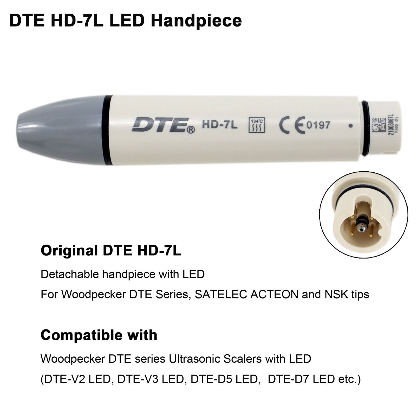 Woodpecker DTE Dental Ultrasonic Scaler Piezo Tips HD-7L Handpiece DTE-V3 LED