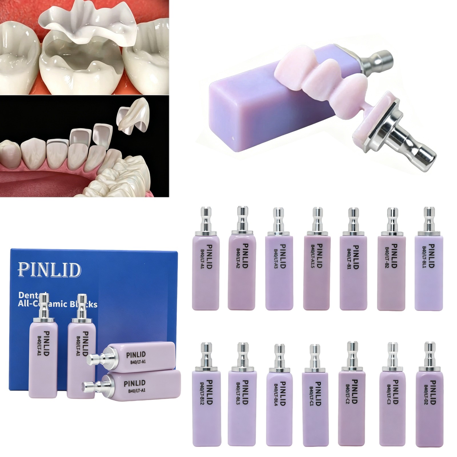 LT Dental Glass Ceramic CEREC CAD CAM B40 Blocks Bridges Lithium Disilicate 4Pcs