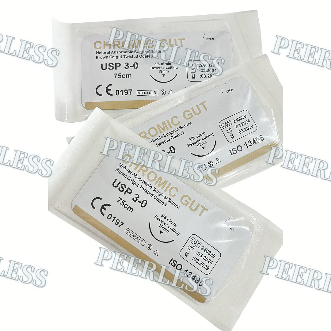Absorbable Dental Surgical Suture CHROMIC GUT 3-0 Brown 75cm 3/8 Reverse Cutting