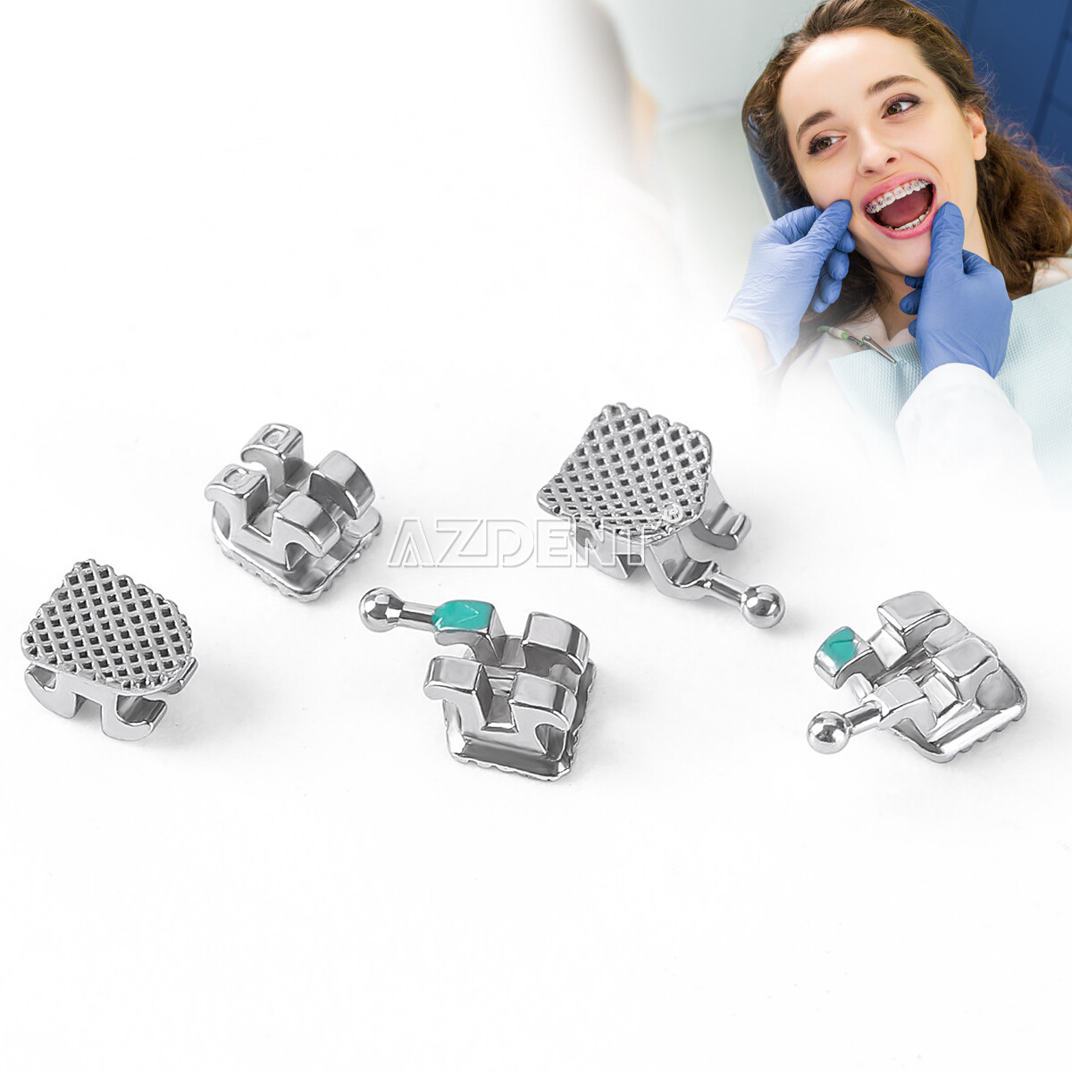 AZDENT Dental Orthodontic MIM Monoblock Brackets Brace Mini MBT/Roth Hooks 345