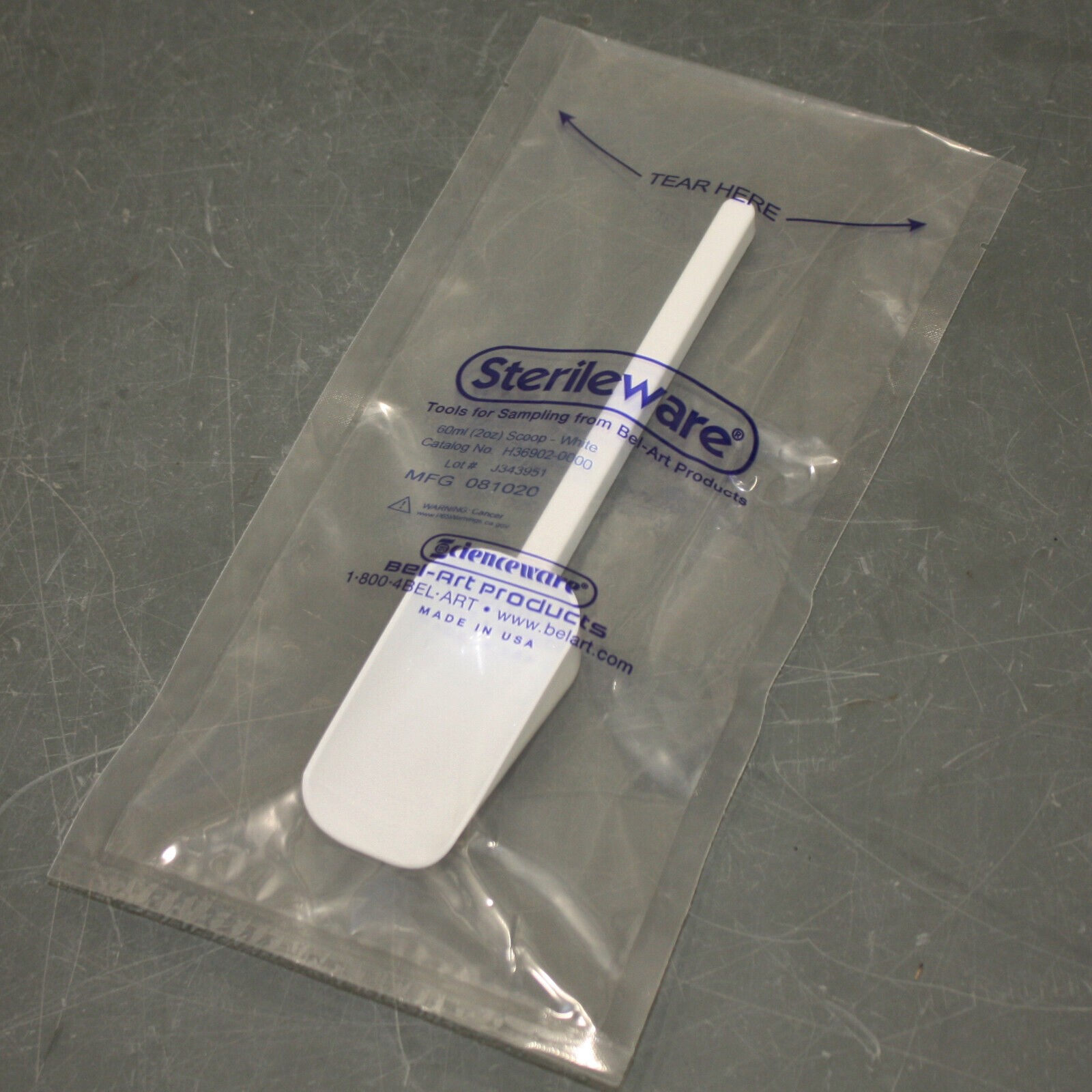 (100) Bel-Art Sterileware Sterile Sampling Scoops H36902-0000, 60ml / 2oz, White