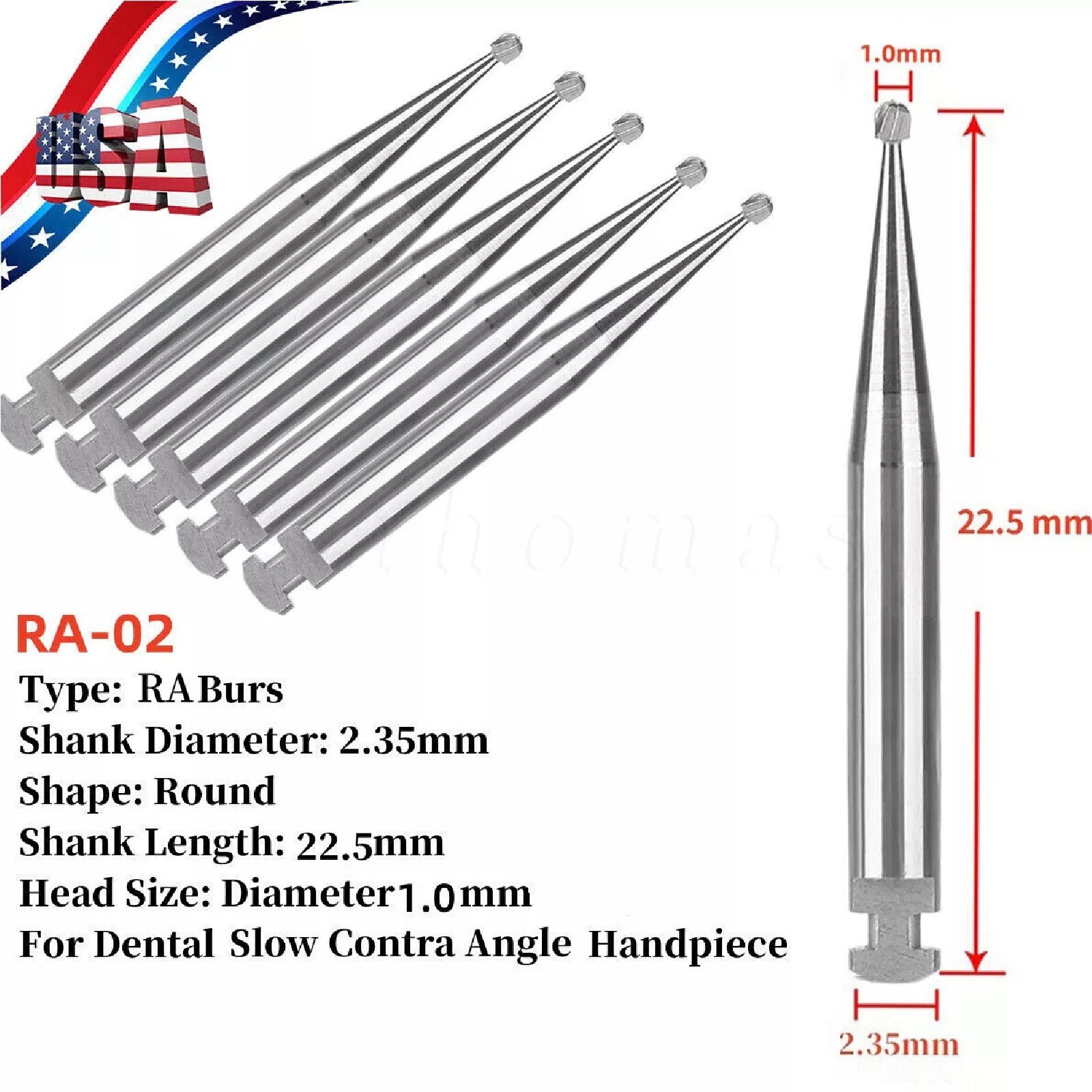5 pcs/ pack Dental Tungsten Carbide Steel Burs for slow low handpiece RA-2 USA