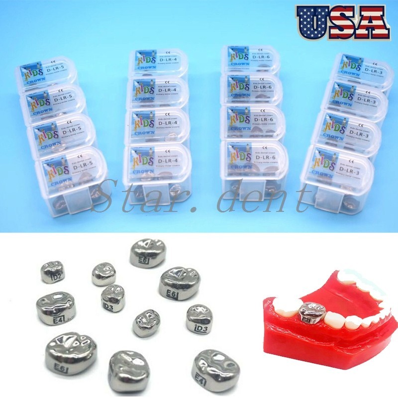 5pcs Dental Temporary Crowns For Kids Stainless Steel Pedo Molar Crown 48 sizes
