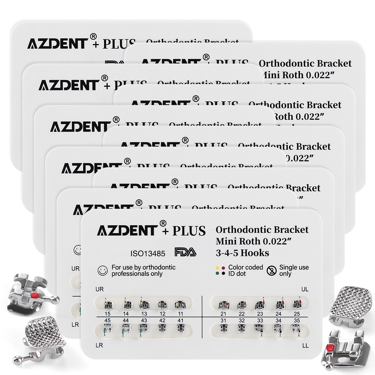 10 Packs AZDENT Dental Orthodontic Brackets Braces Metal Mini Roth.022 Hooks 345