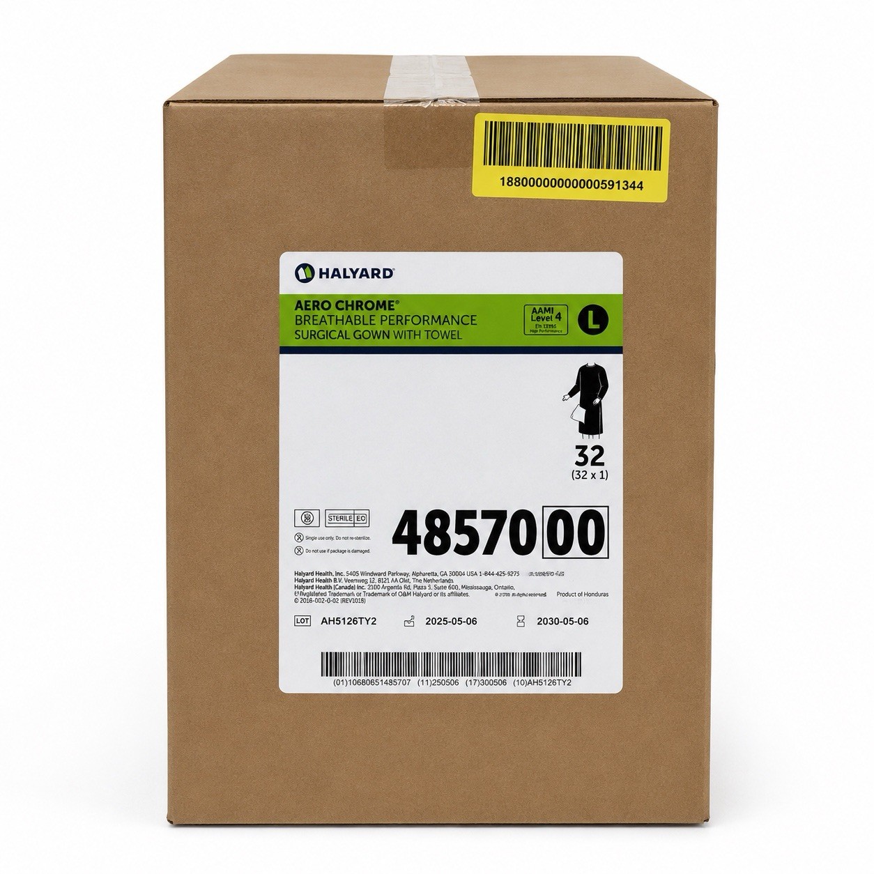Halyard 48570 Aero Chrome Surgical Gown Large AAMI Level 4 Sterile Case of 32