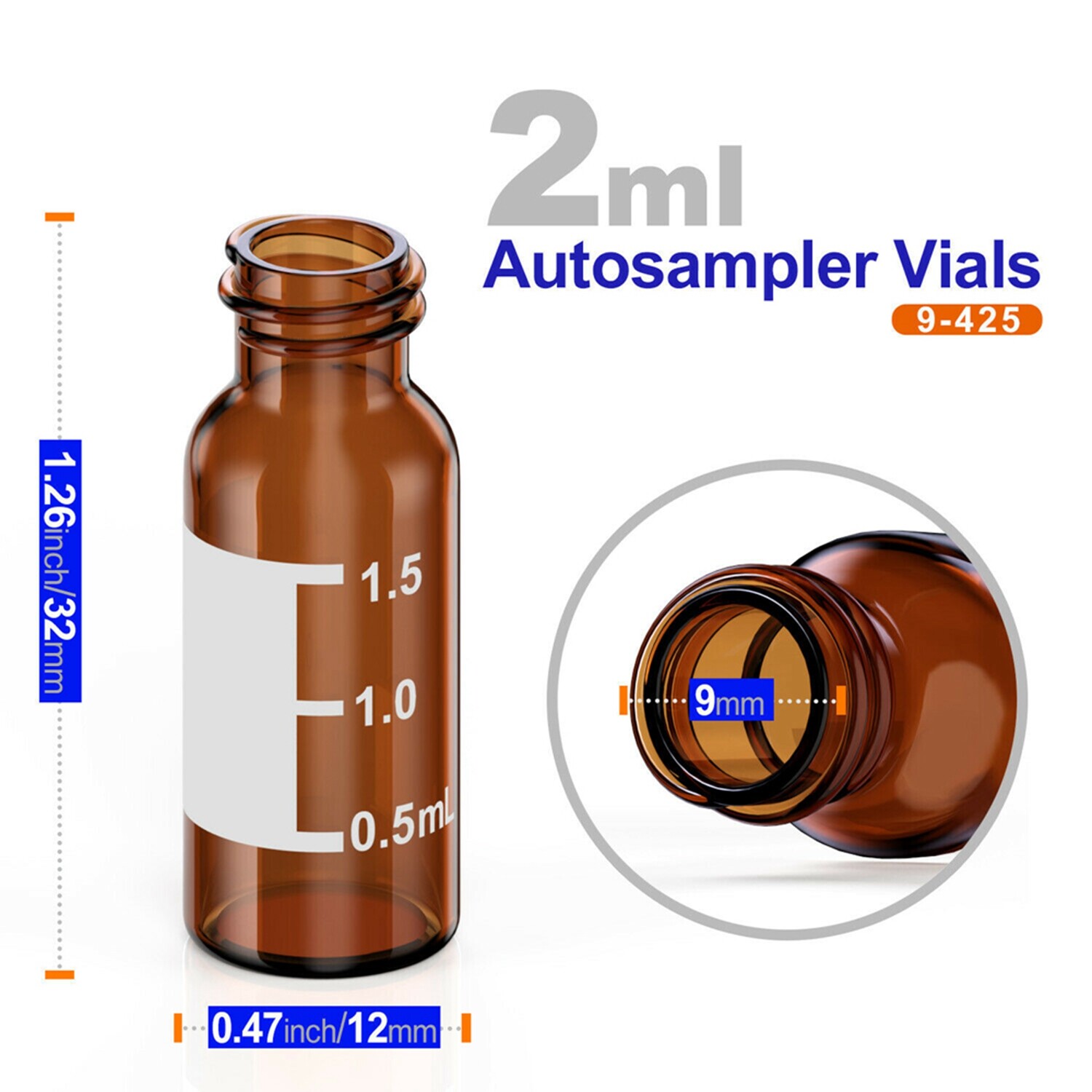 1000PCS 2ml Clear/Amber Vials+Screw Caps PTFE w/Writing Area+250uL Vials Inserts