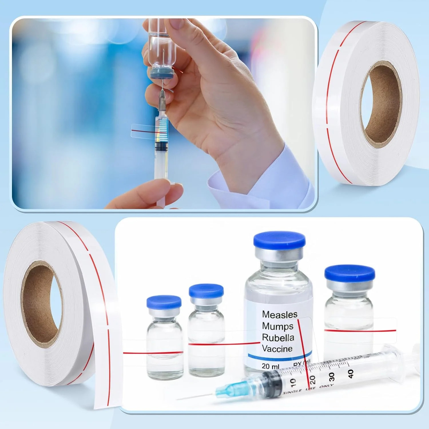 3 Roll Syringe Line Stickers 1.5″ x 0.5″ Dosage Marking Clear Label Bright Red I