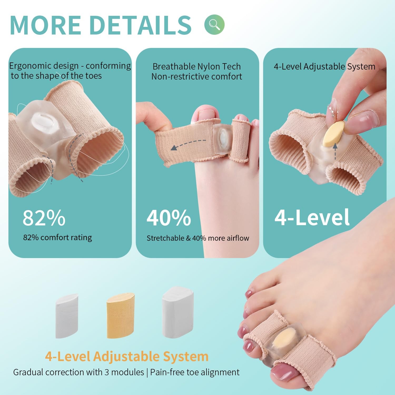 Pitoyteck – Adjustable Big Toe Separators for Women & Men free size, Brown