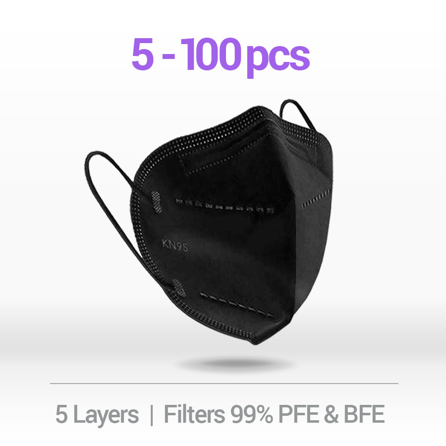 10-100 BLACK PROMASK KN95 Disposable Face Masks 4 Layers Filters 95%+ PFE & BFE