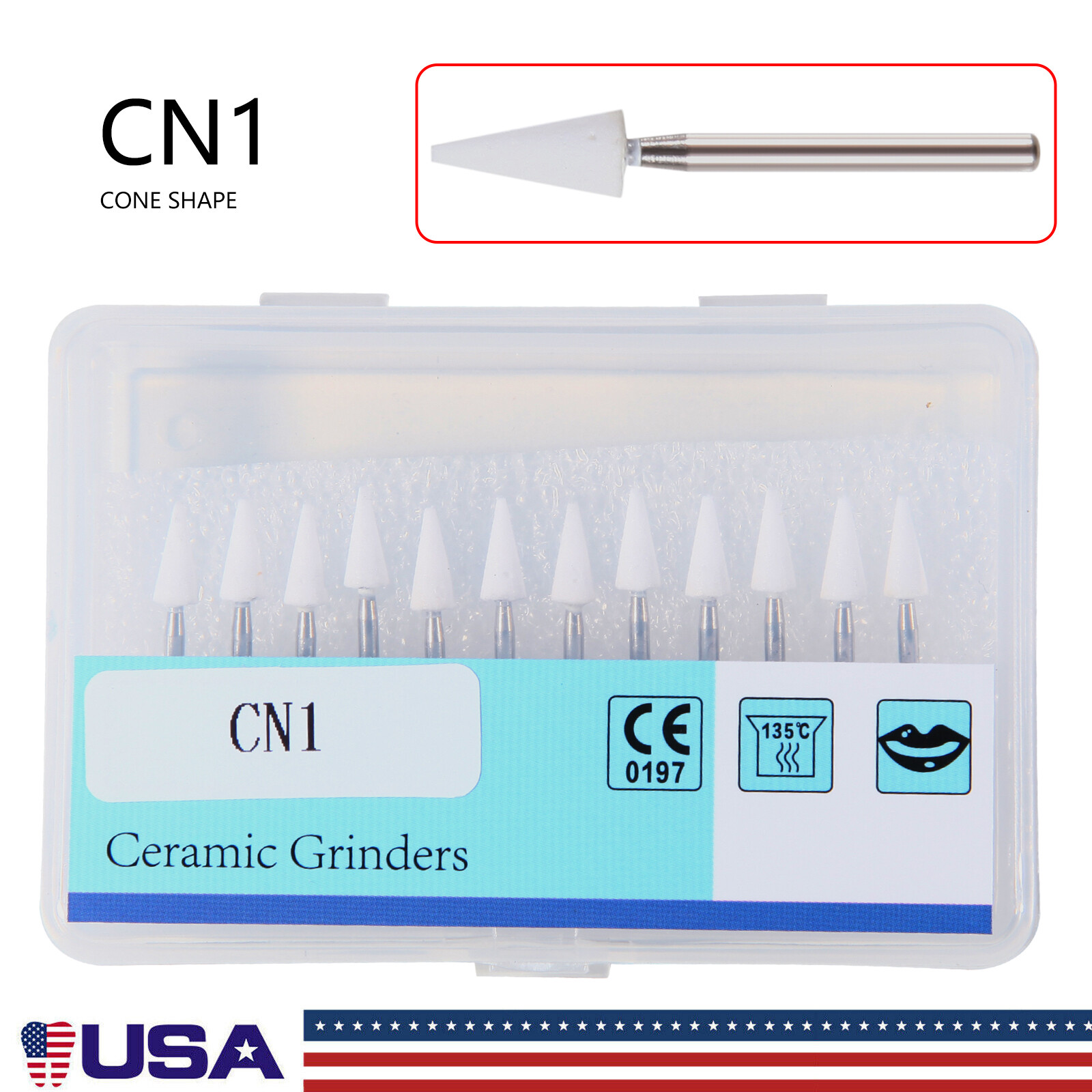 Dental FG White Stone Polishing Burs Porcelain Resin Handpiece Cone po