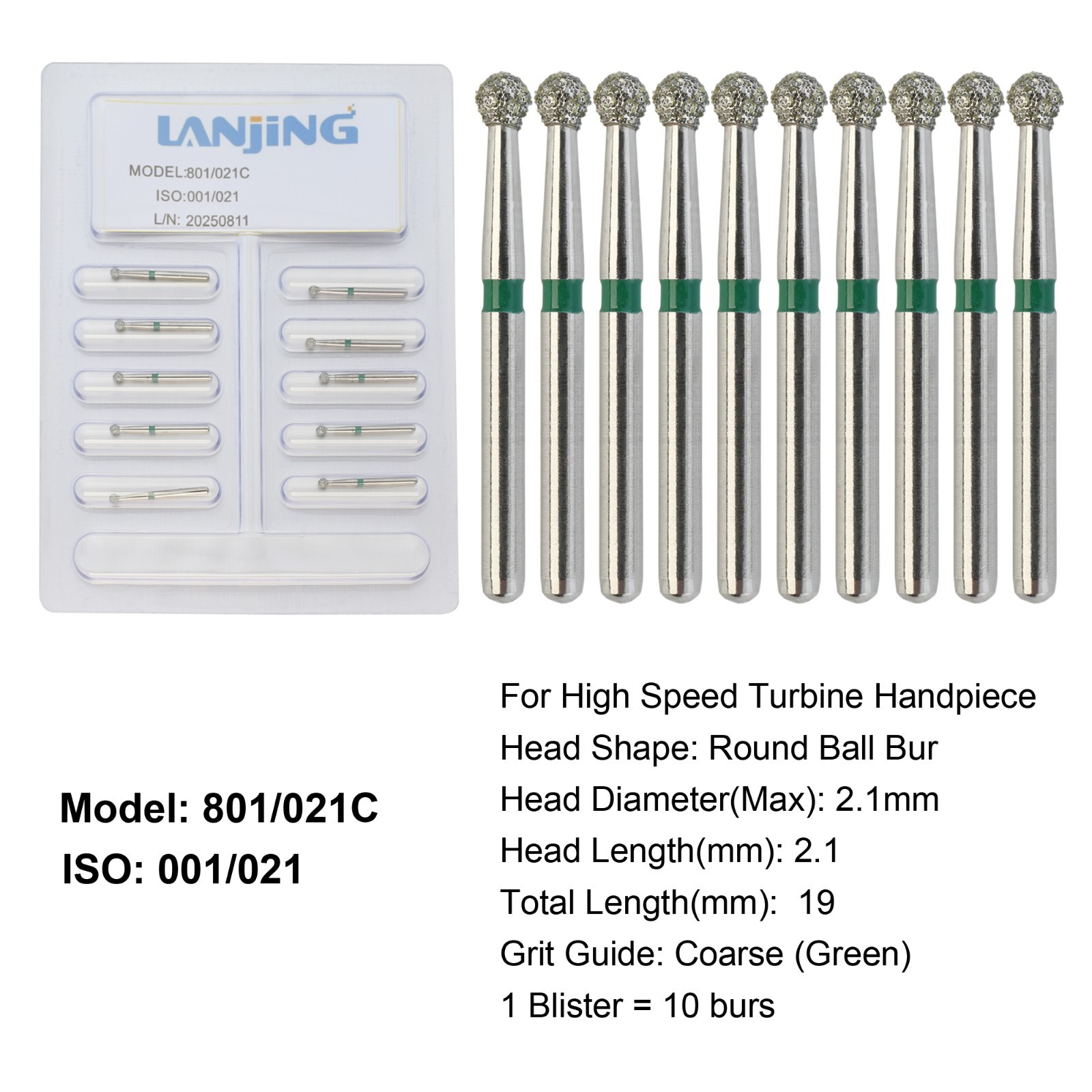 Dental Round Diamond Bur Long Surgical Diamond Bur FG High Speed Coarse Fine 801