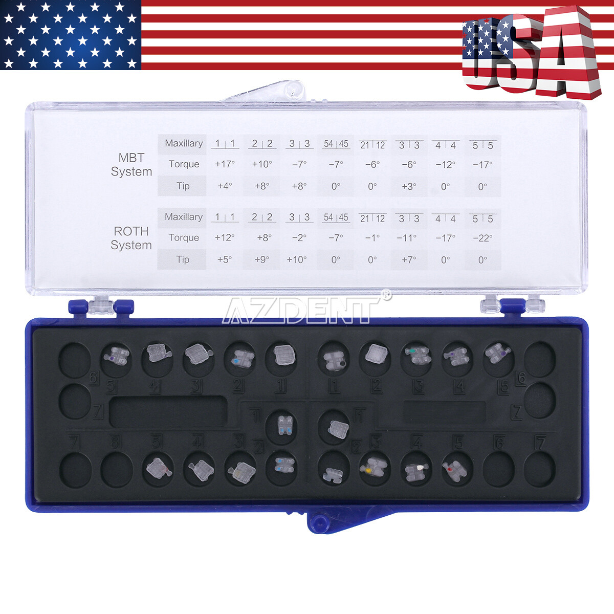 UPS AZDENT Dental Orthodontic Ceramic Brackets Braces Roth 0.022 3-4-5 Hooks