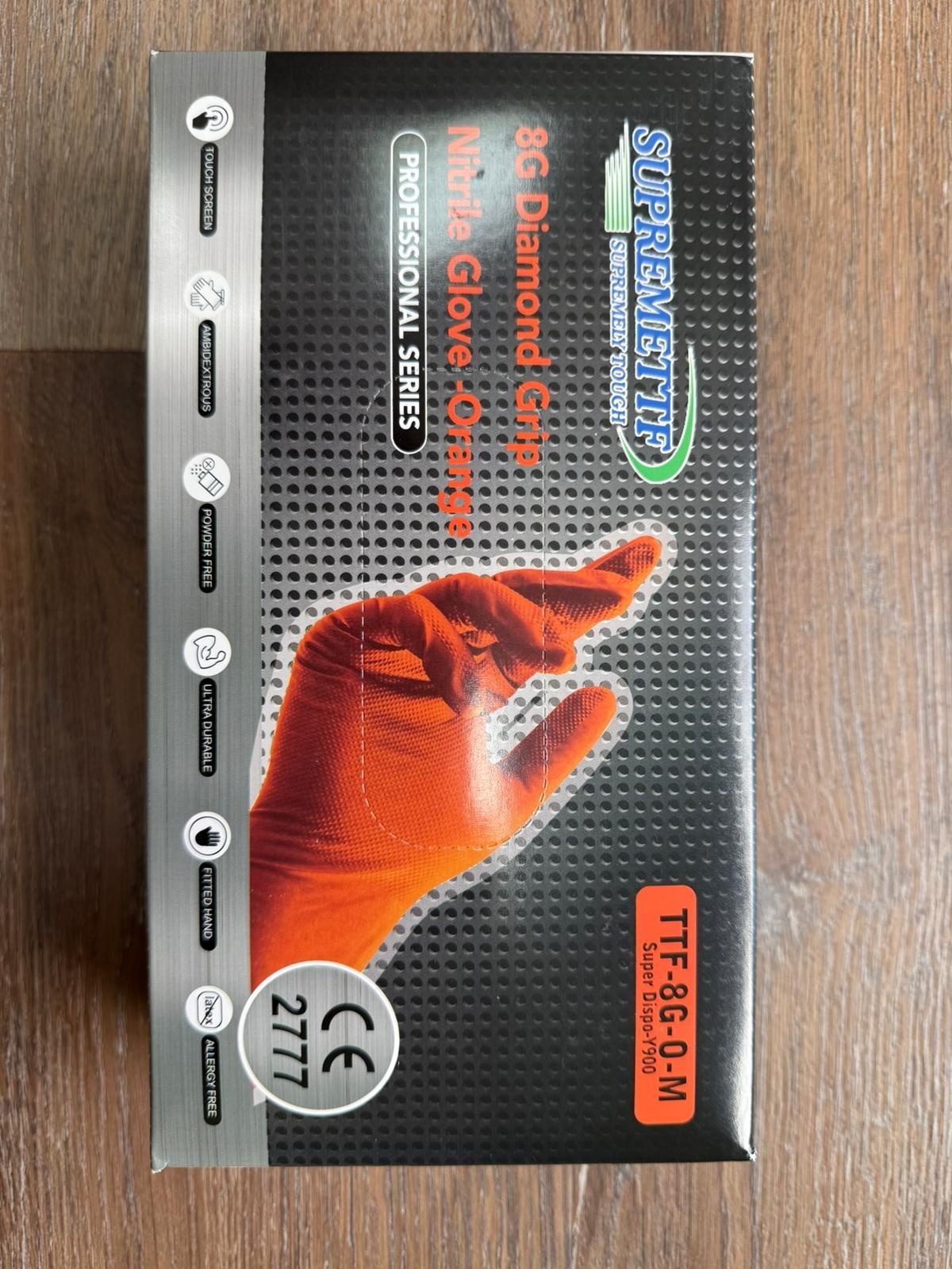 Black/Orange Nitrile Disposable Gloves 8 Mil Raised Diamond Texture | Fast Ship