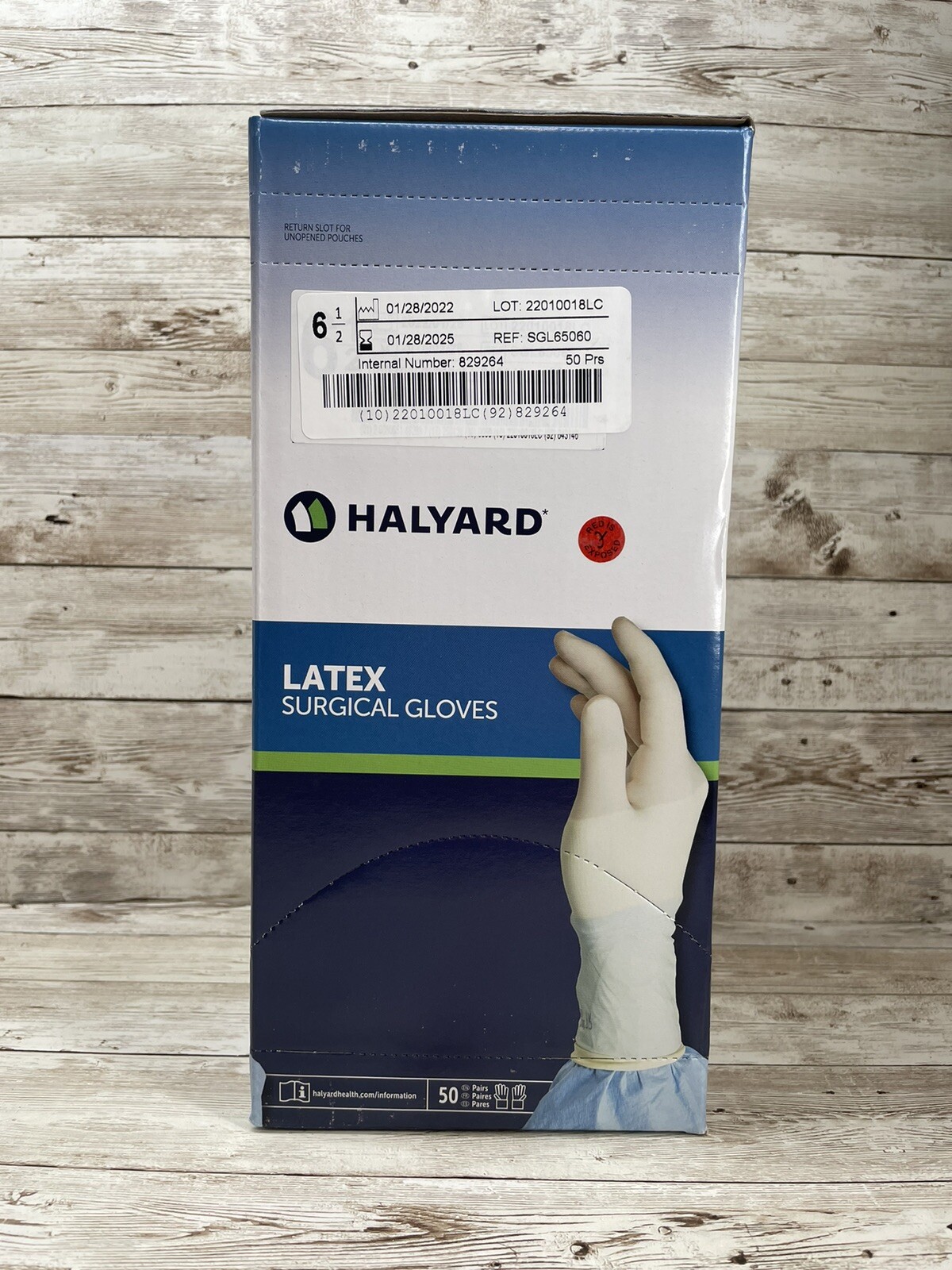 HALYARD LATEX Surgical Gloves, Size: 6.5 *1 Box 50 pair* SGL65060 *See Date*-