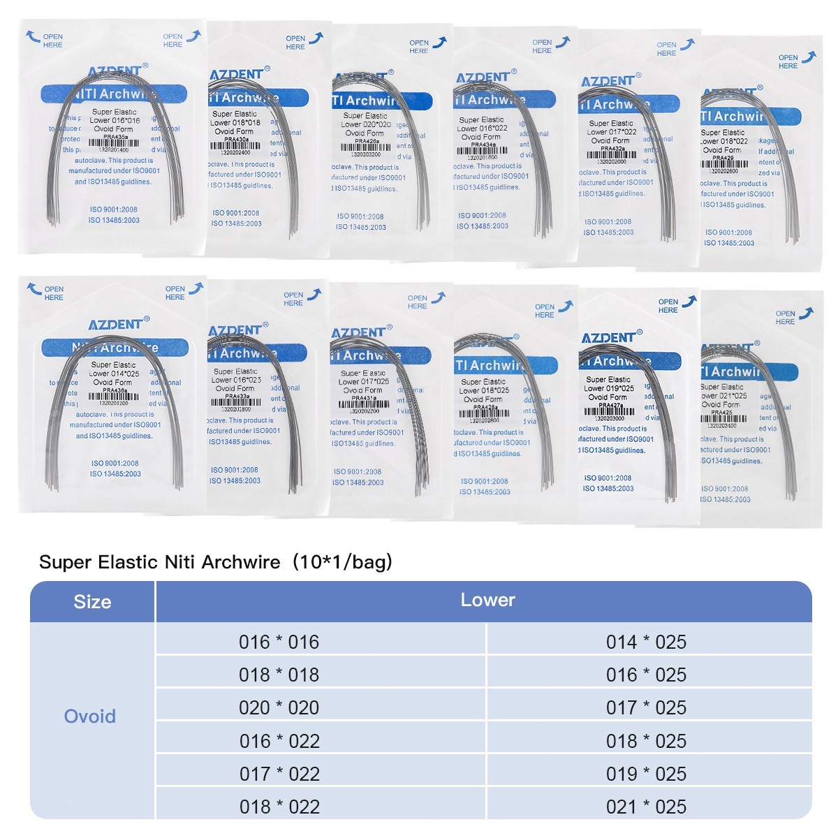 AZDENT Dental Orthodontic Stainless Steel Rectangular Arch Wires Natural Form