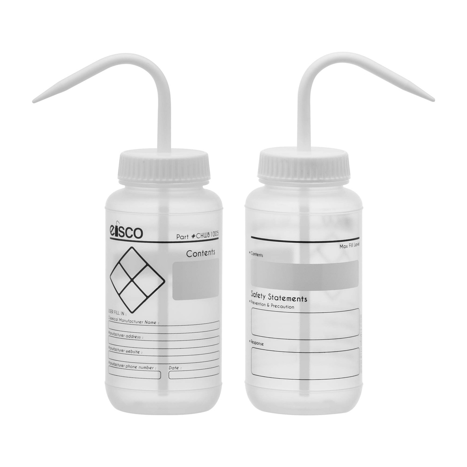 EISCO 6PK Chemical Wash Bottle, Blank Labels, 500ml – Wide Mouth, Self Ventin…