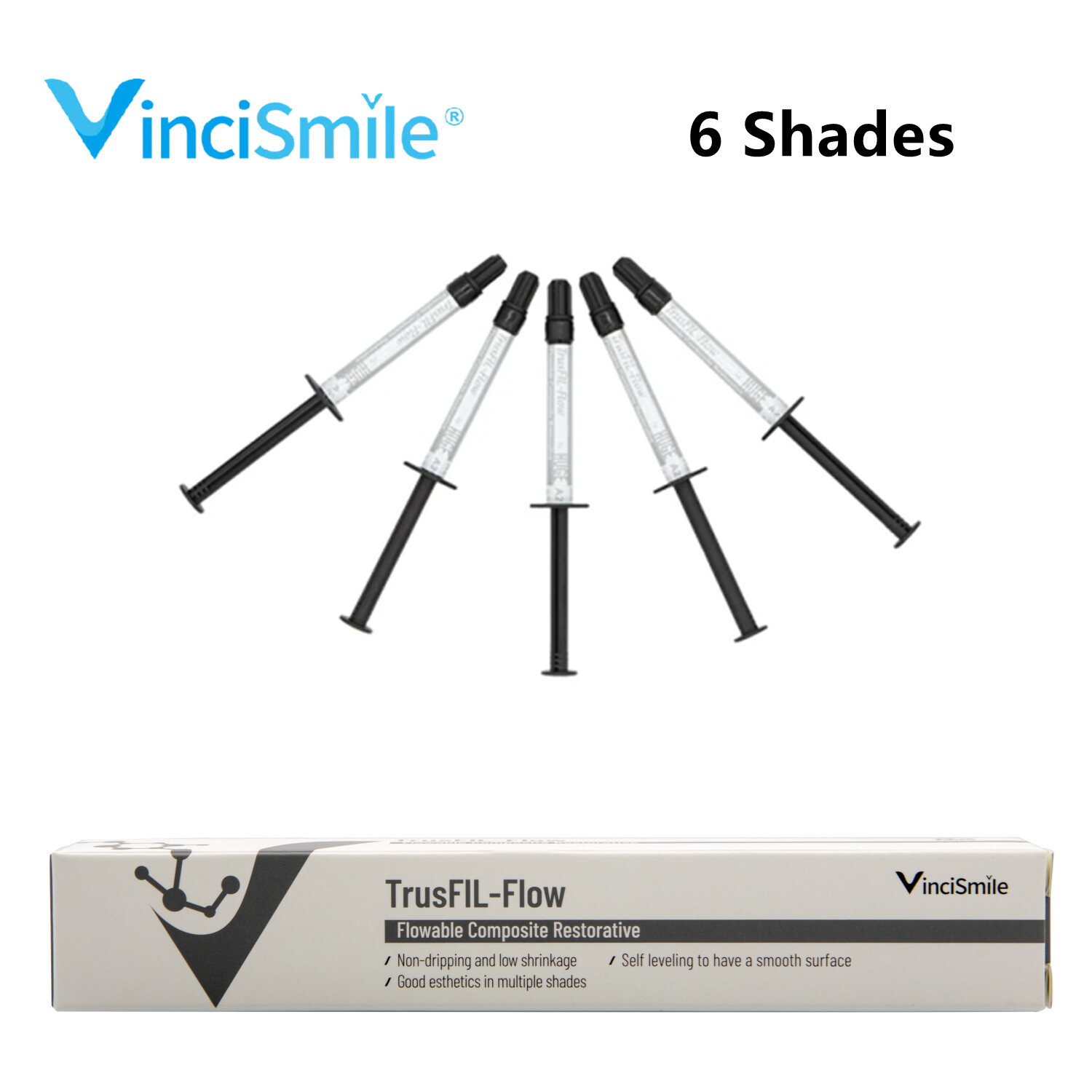 Dental Light Cure Nano Hybrid Flowable Visible Restorative Composite 6 Shades
