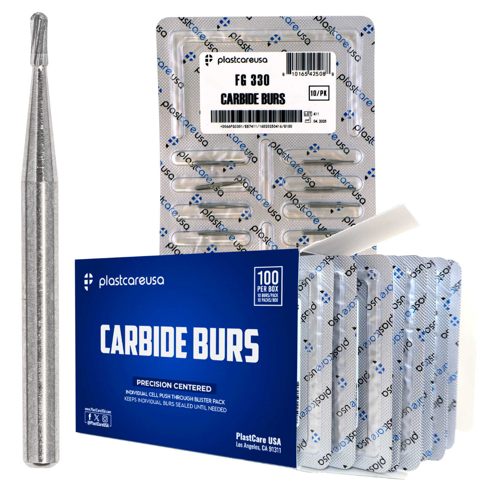 100 FG 330 Carbide Dental Burs High Speed Handpiece Friction Grip Drill Bits