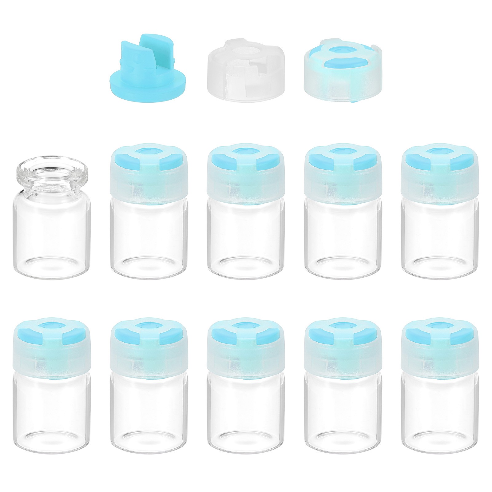 3ml Clear Glass Sample Vials, 10Pcs Small Liquid Bottles, Blue