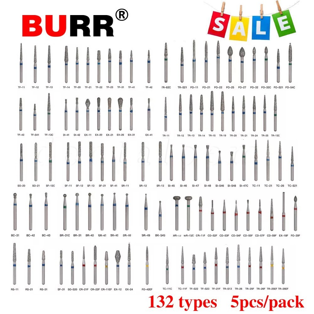 100 Types Dental FG Diamond Burs For High Speed Handpiece Friction Grip CE