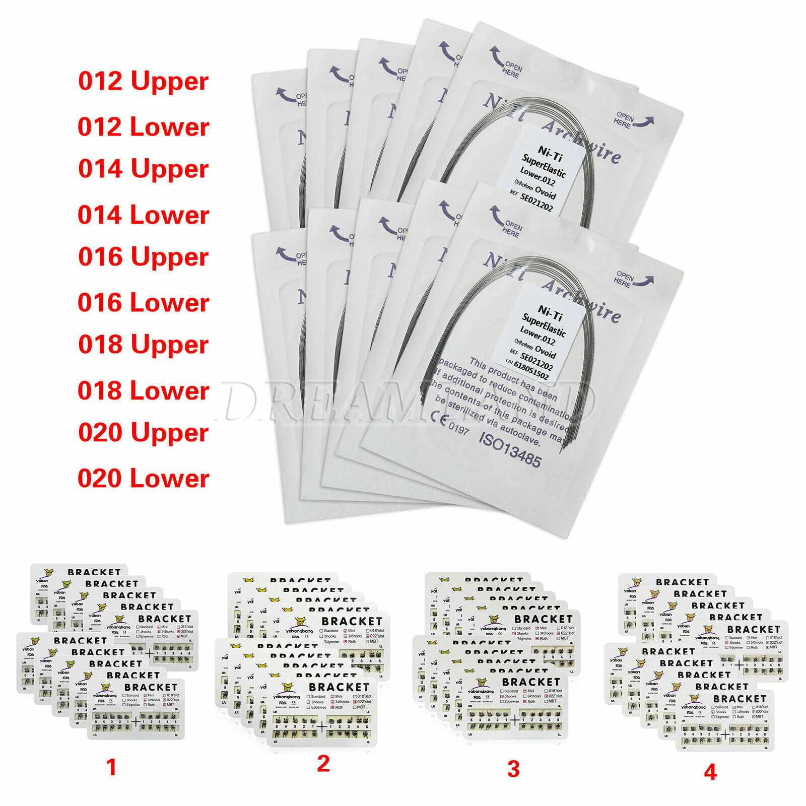 100*Orthodontic Dental Arch Wire Niti Round/10 Bracket Brace Mini MBT/Roth 3/345