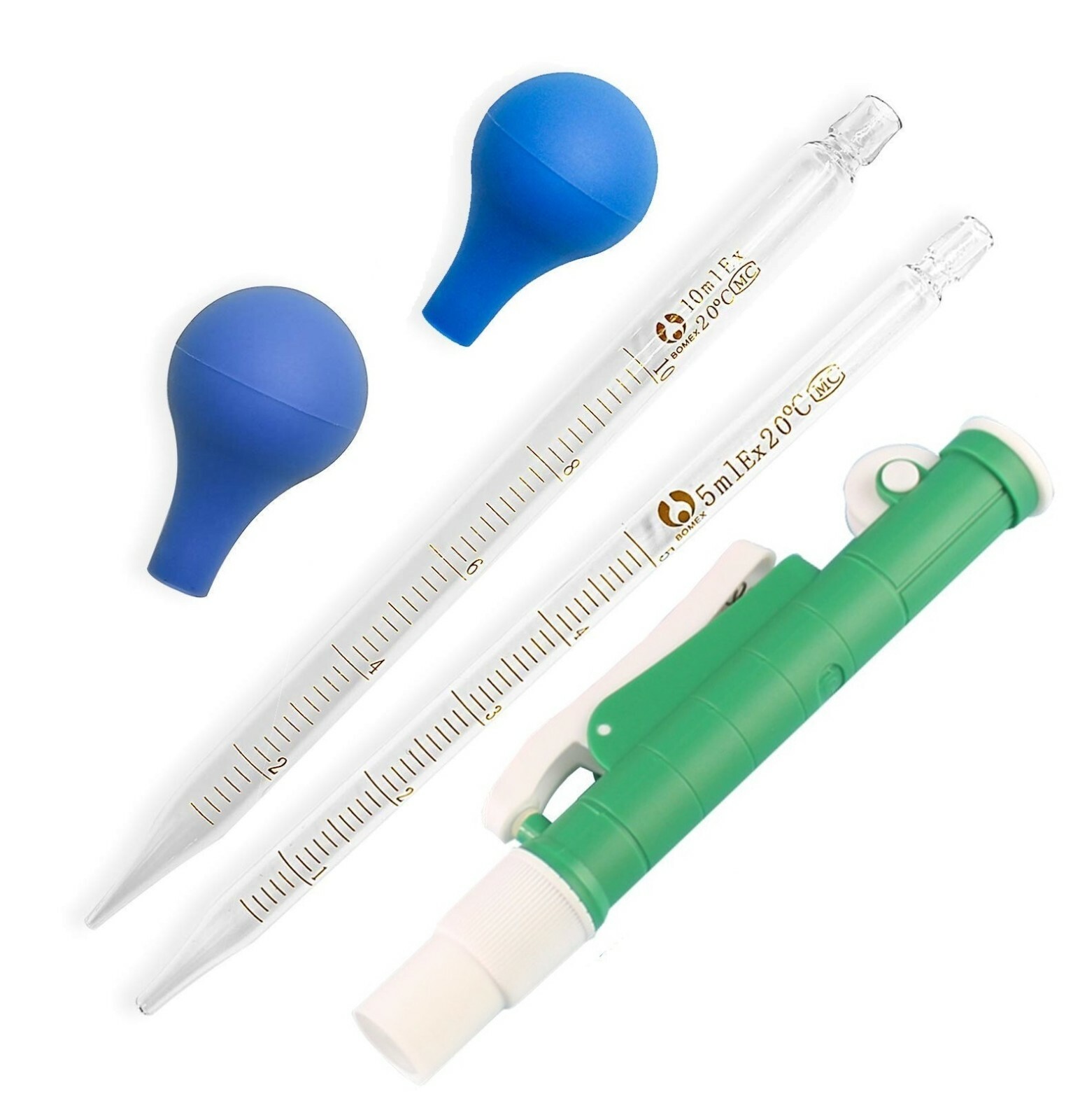 Pipette Pump 10ml Green + 5ml +10ML Glass Transfer Graduated Pipette Dropper