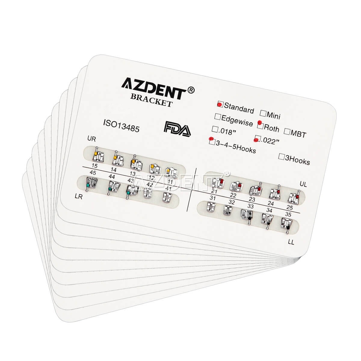 10 Packs Dental Ortho Metal Bracket Standard Roth Slot 022″ Hooks 3-4-5 AZDENT