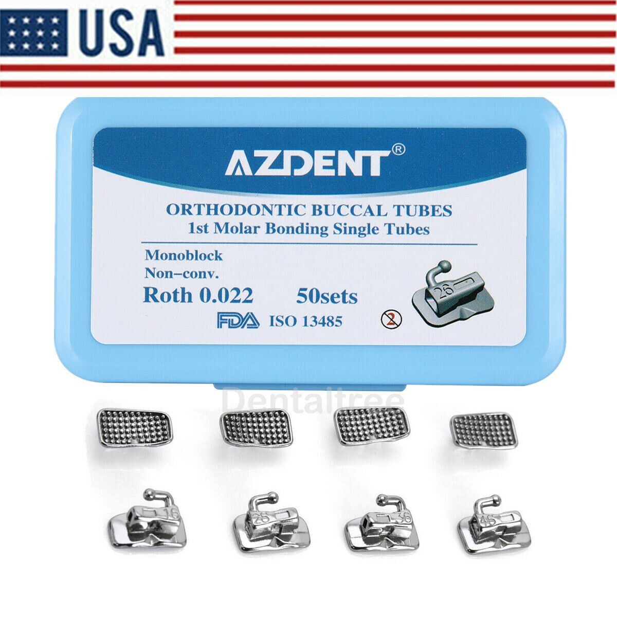 50 Sets AZDENT Dental Orthodontic Buccal Tube 1st Molar Roth.022 Bondable N-Conv