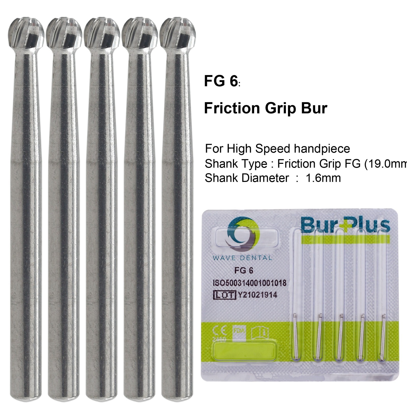 Wave Dental Carbide Bur High Speed Round FG 1/4 1/2 1 2 4 5 6 7 8 Friction Grip