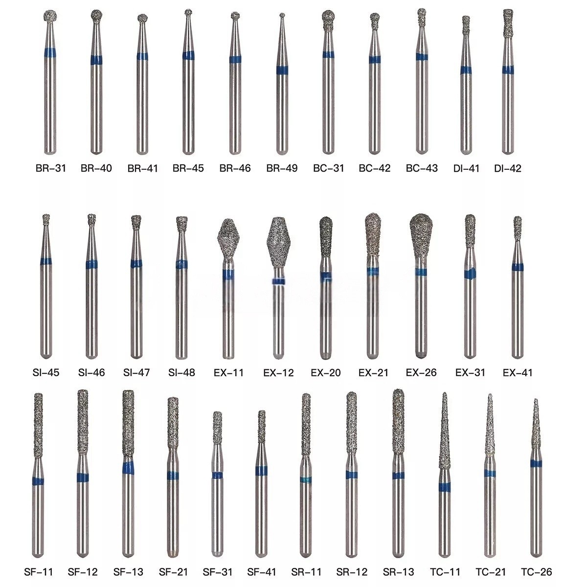 100 Types Dental FG Diamond Burs For High Speed Handpiece Friction Grip CE