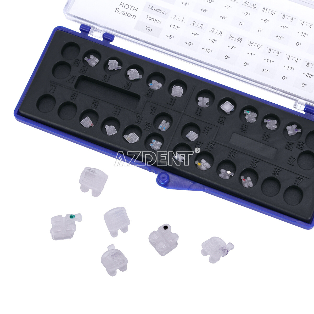AZDENT Dental Orthodontic Clear Ceramic Braces Bracket Roth Slot.022 Hooks 3-4-5