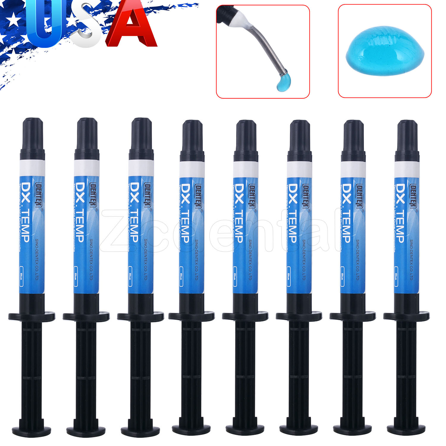 20pack Dentex DX.TEMP Dental Composite Resin 2.5g Temporary Flow Light Cure Blue