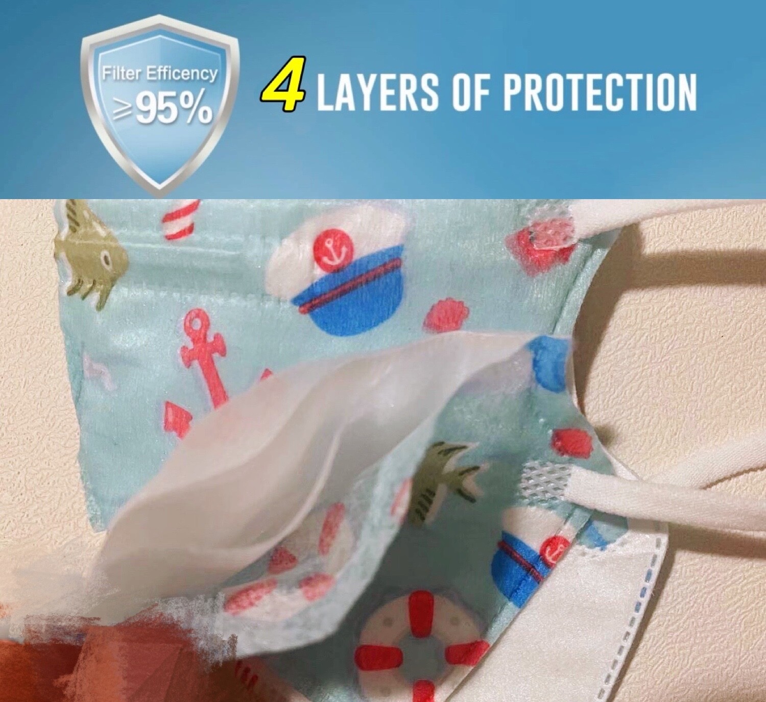Cartoon BFE 95% Protective 4 Layer Face Mask Disposable Respirator For Girl Kids