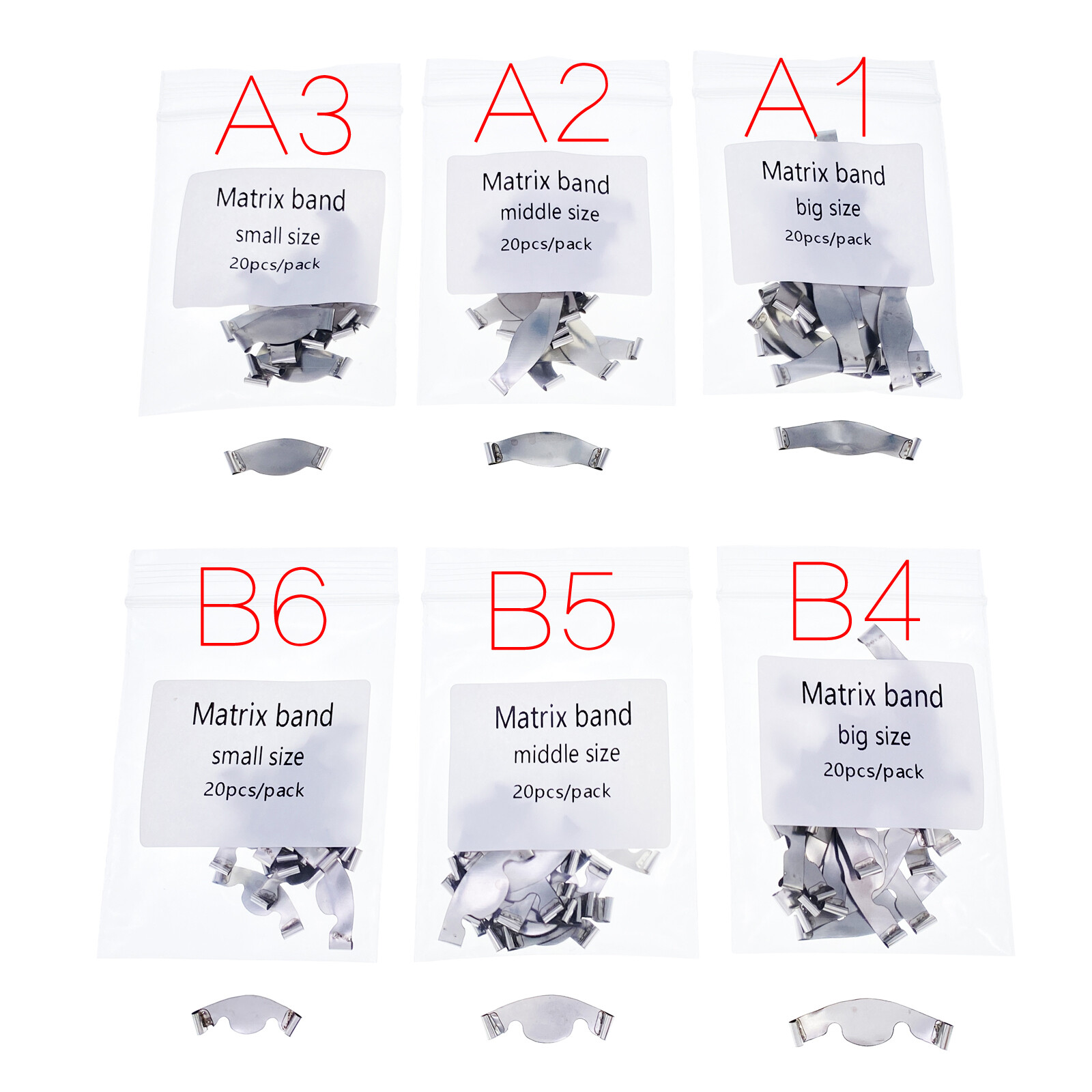 20Pcs/Pack Dental Saddle Contoured Metal Matrices Matrix Band / Springclip