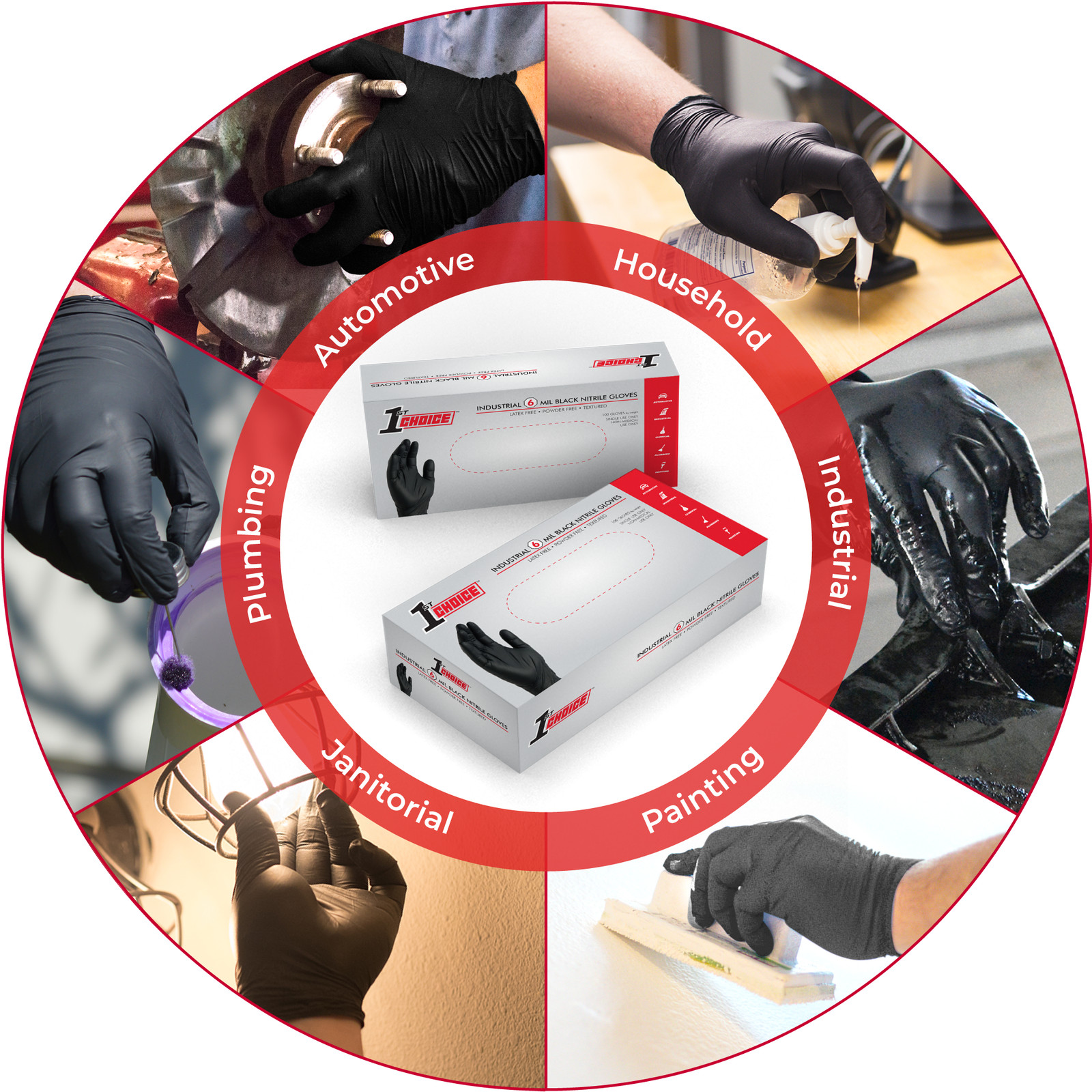 1st Choice 5 mil Industrial Black Nitrile Gloves, Latex & Powder-Free