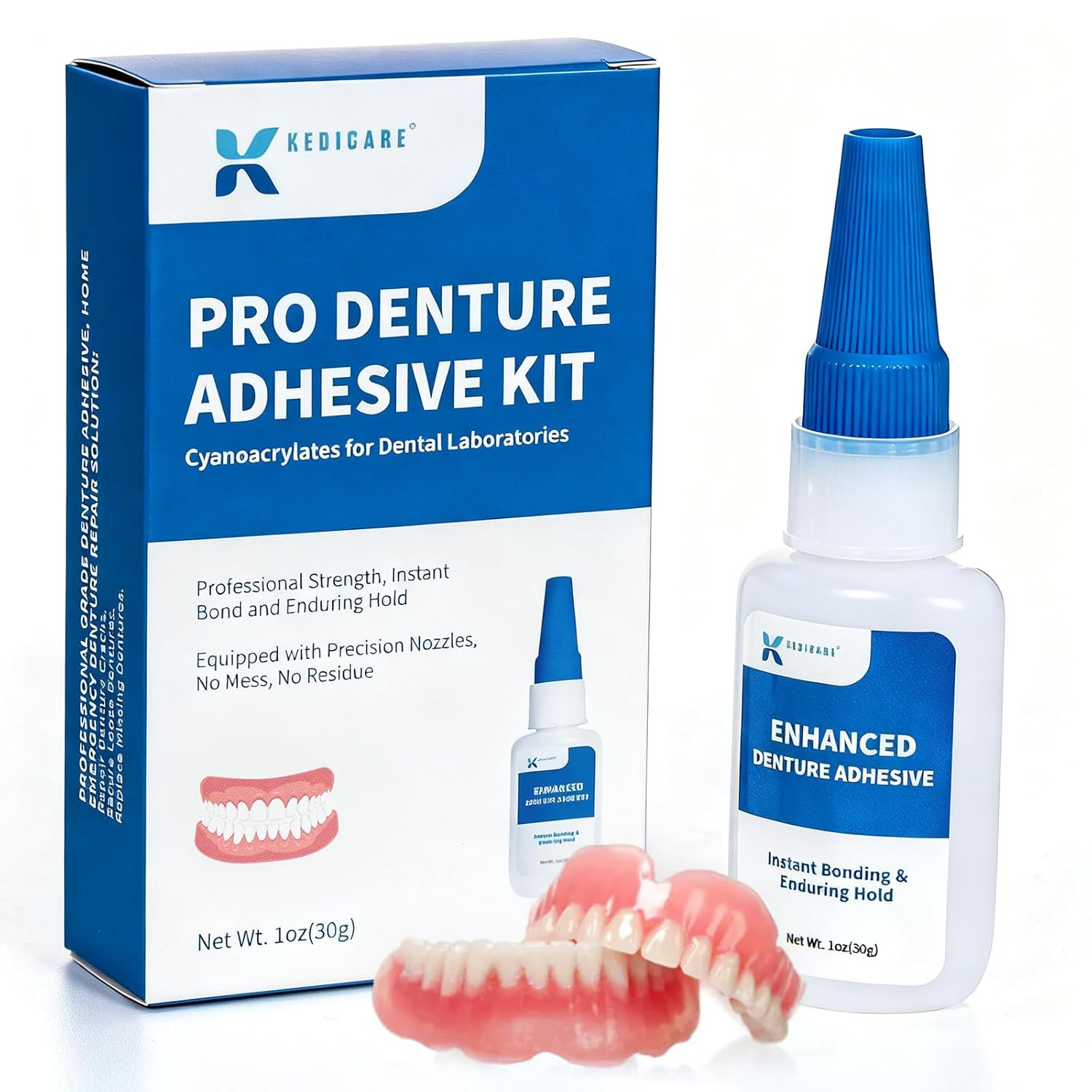 Dental Lab Denture Repair Adhesive Kit, 1oz Pro Instant Bonding Denture Glue for