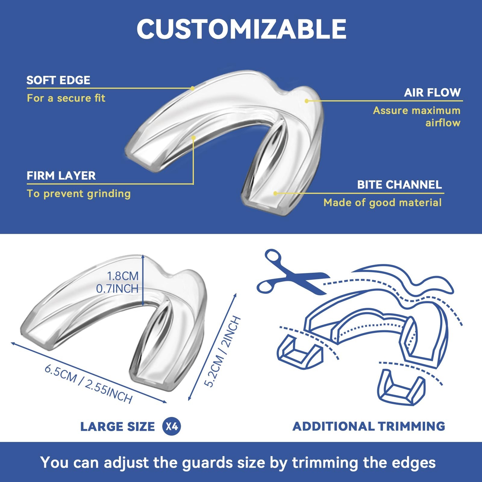 4 Pack Mouth Guards for Adults Men & Women,Large Szie, 1 Storage Case Clear