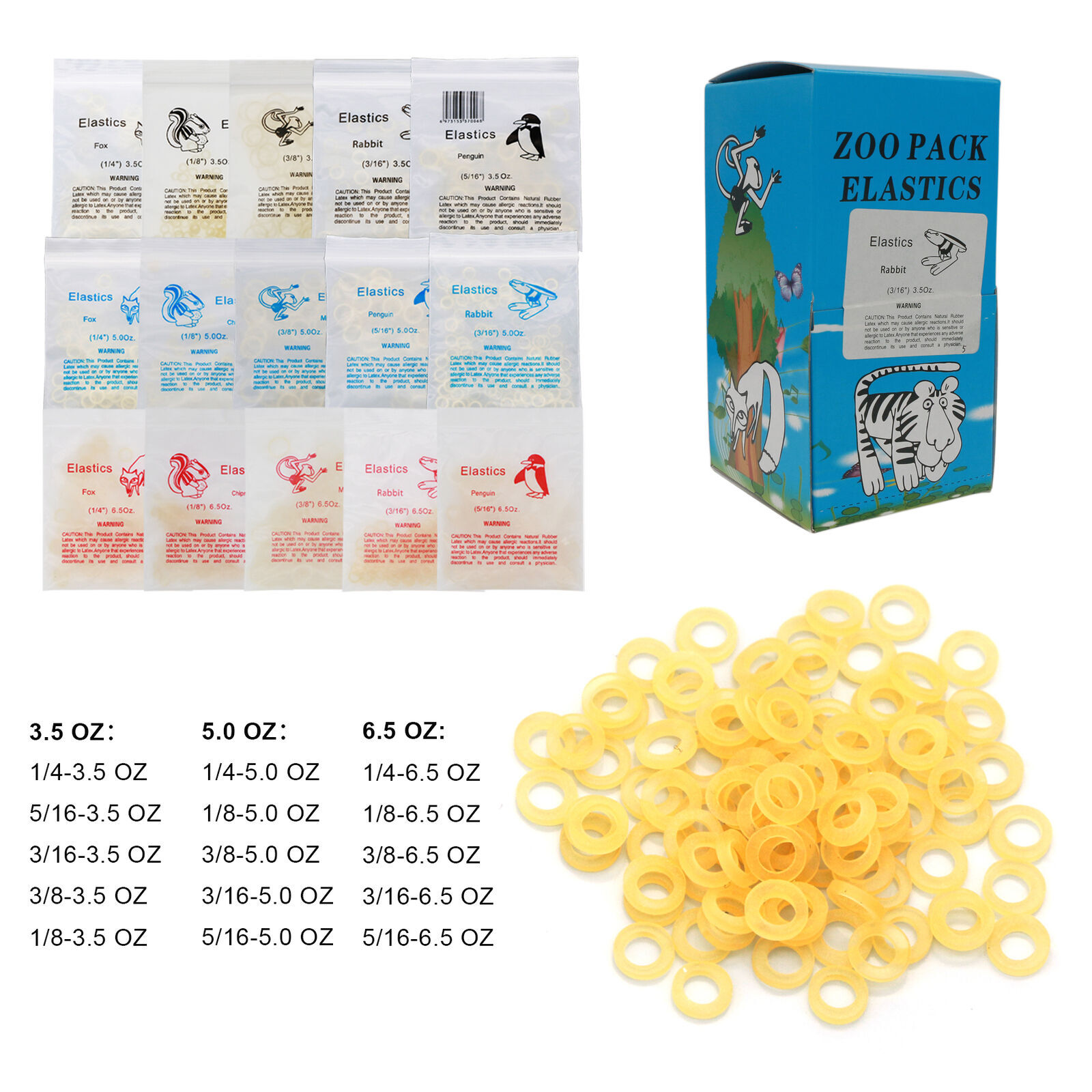 US Dental Orthodontic Rubber Bands Ortho Elastics Latex Brace 3.5 5.0 6.5 OZ