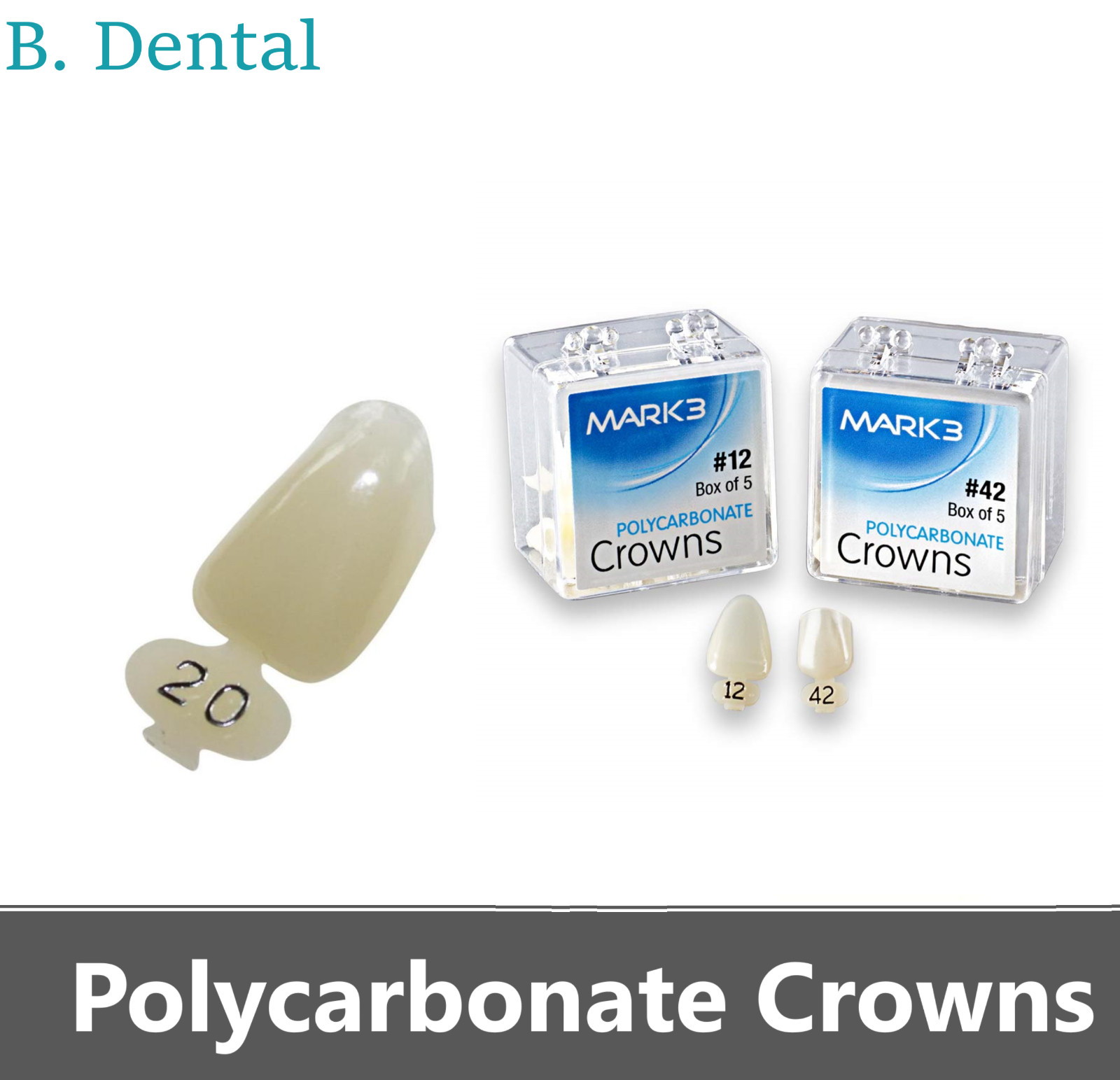 MARK3 Dental Temporary Polycarbonate Crowns All Sizes Swiss Made Box/5