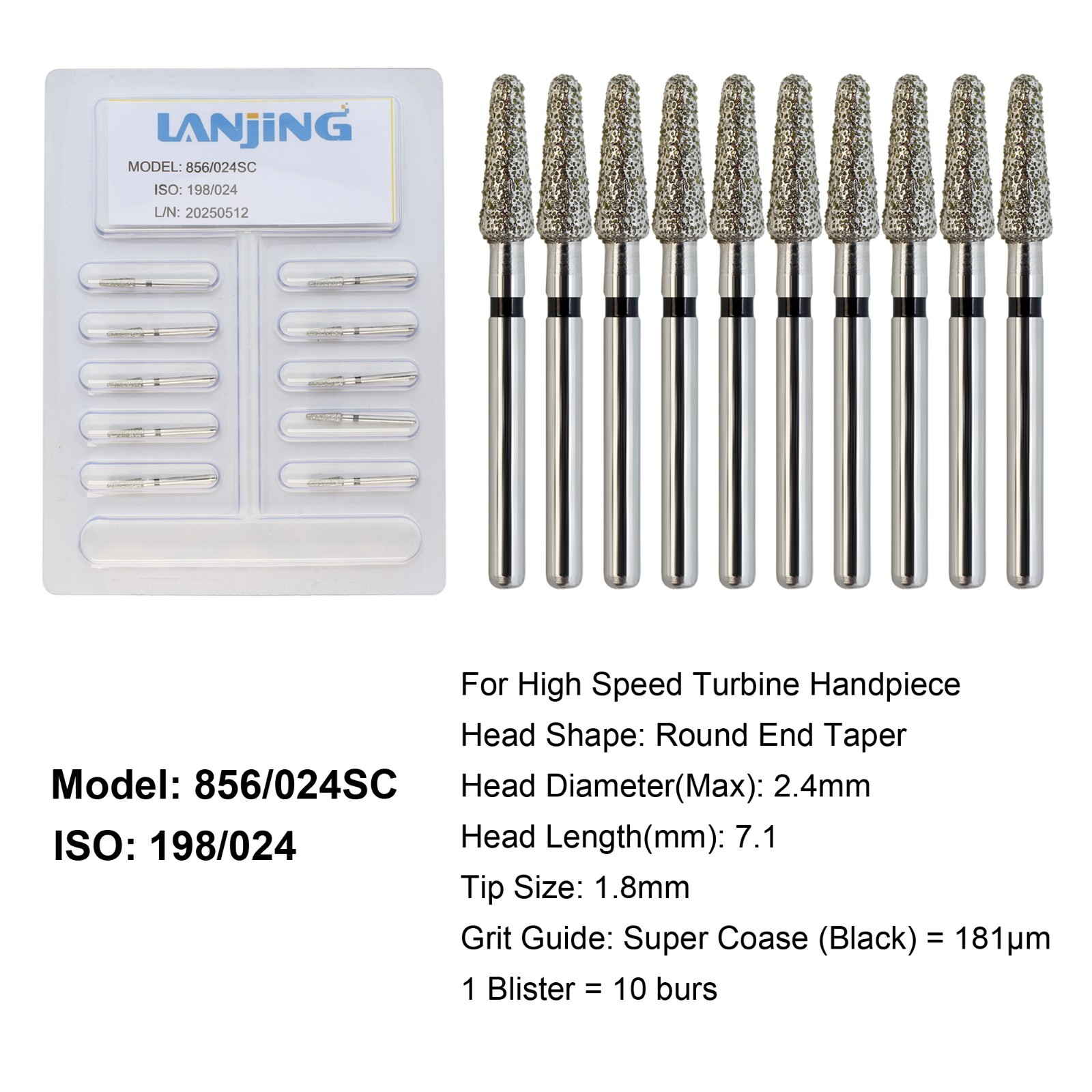 Dental Diamond Burs FG Round End Taper Bur Super Coarse Fine High Speed 856 850