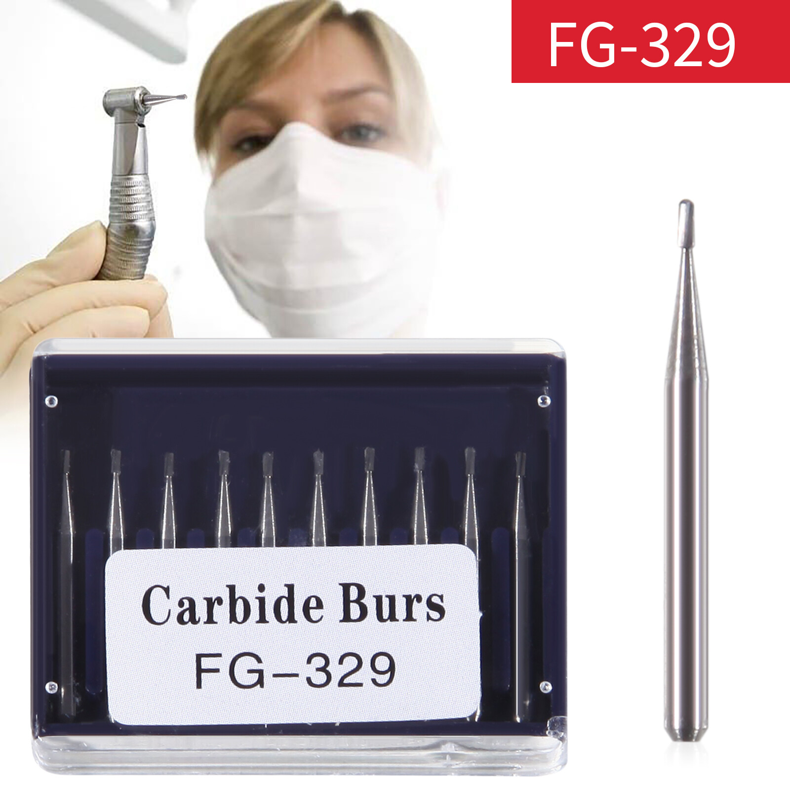 10 Pcs Dental Carbide Burs Pear-Shaped Type High Speed Tungsten Steel Bur FG329
